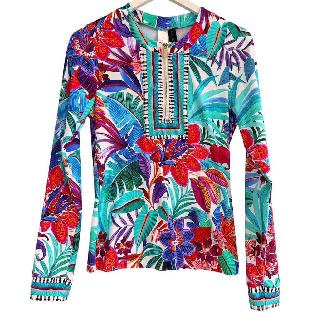 La Blanca Tropics‎ of Tropez Half-Zip Rash Guard Vibrant Colorful Size Medium